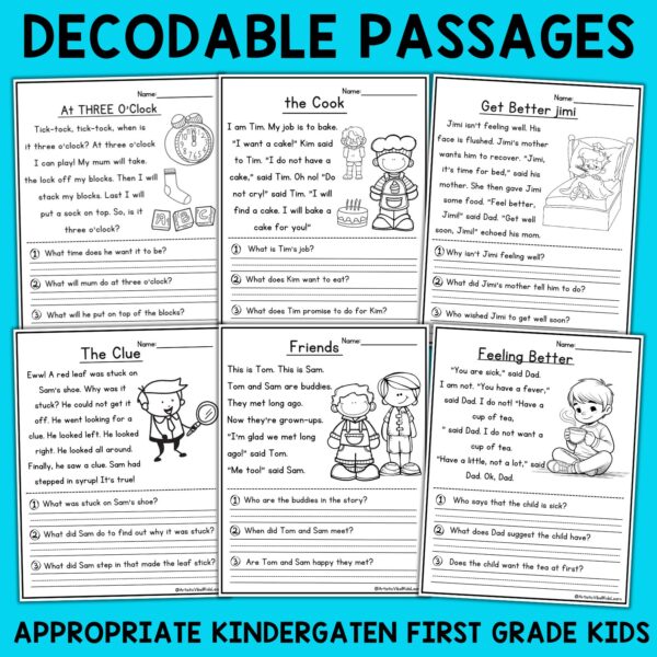 50 Kindergarten 1st grade Reading Comprehension Passages worksheets Set 1 - Image 2