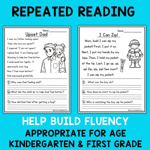 50 Kindergarten 1st grade Reading Comprehension Passages worksheets Set 1 - Image 4