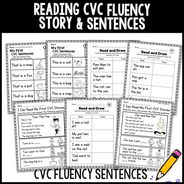 CVC Stories Reading passages CVC Sentences, Sight Words Comprehension Fluency - Image 3