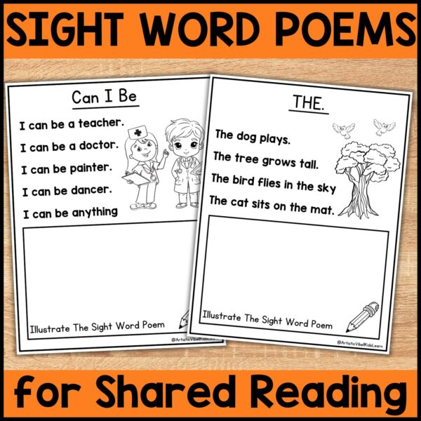 50 Printable Fry's Sight Word Poems Pages Reading sentences and Spelling Activity. Kindergarten, 1st Grade Sight, High Frequency, Learning