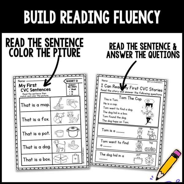 CVC Stories Reading passages CVC Sentences, Sight Words Comprehension Fluency - Image 4