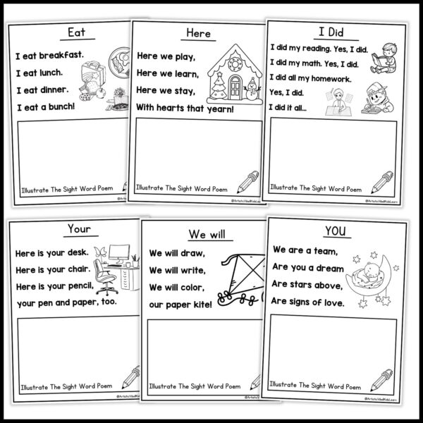 50 Printable Fry's Sight Word Poems Pages Reading sentences and Spelling Activity. Kindergarten, 1st Grade Sight, High Frequency, Learning - Image 2